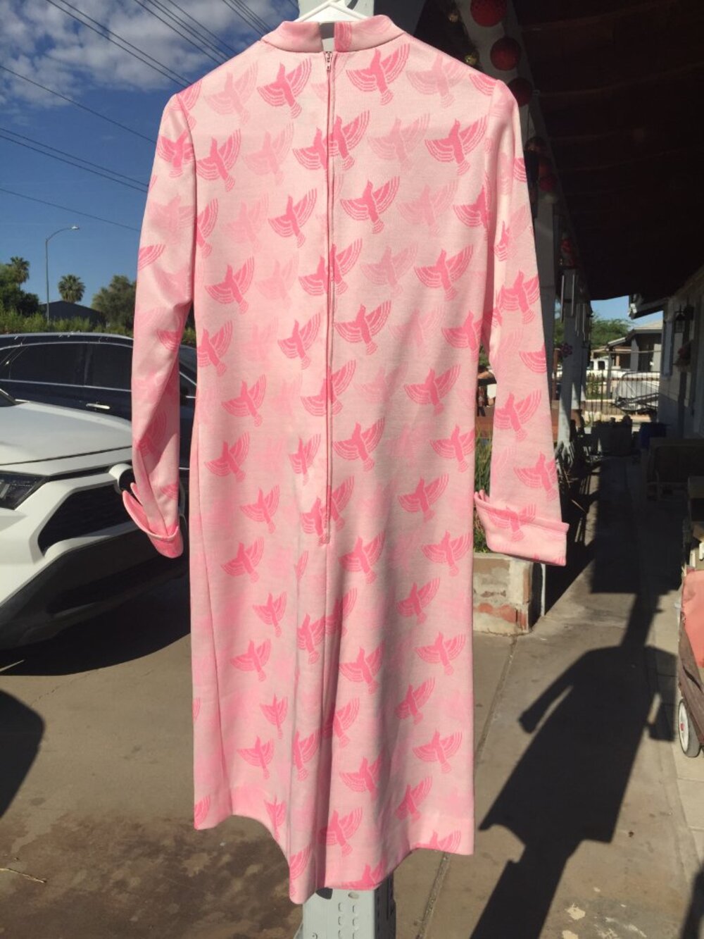 Rare Vtg 60s Leslie Fay Knits Pink Mod Shift Dress, Bird Novelty Print Bow, ILGW - Picture 2 of 12